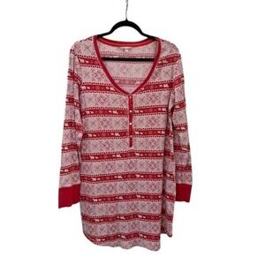 Victoria's Secret Womens XL Long Sleeve Christmas Pajamas Nightgown Pink White